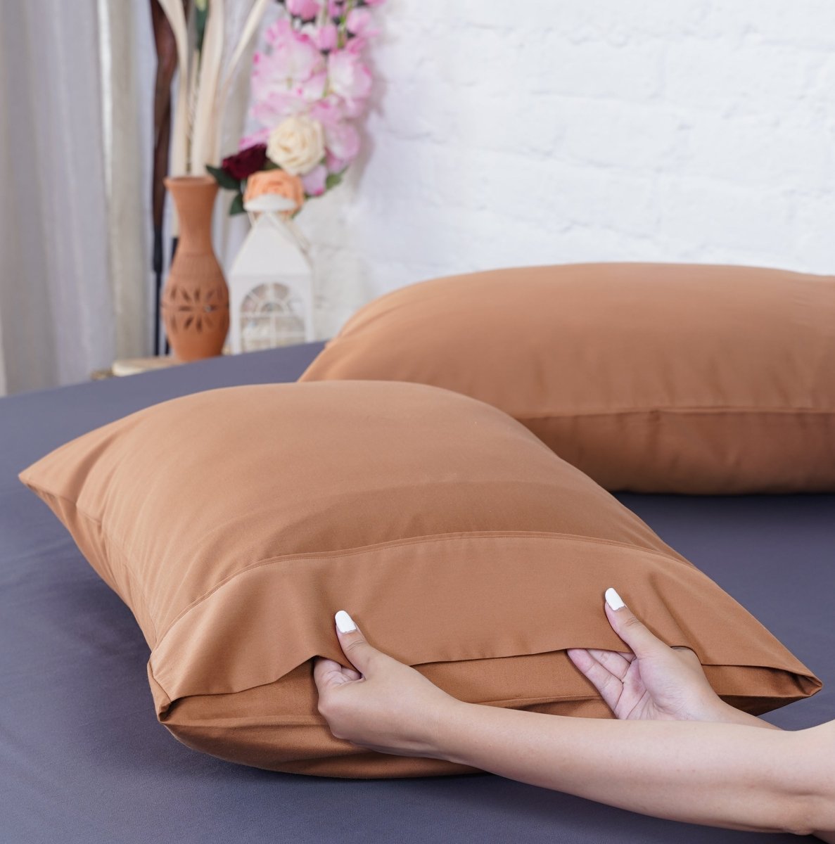 Ackly Bamboo Terracotta Orange Pillowcases - Luxurious Comfort Pair