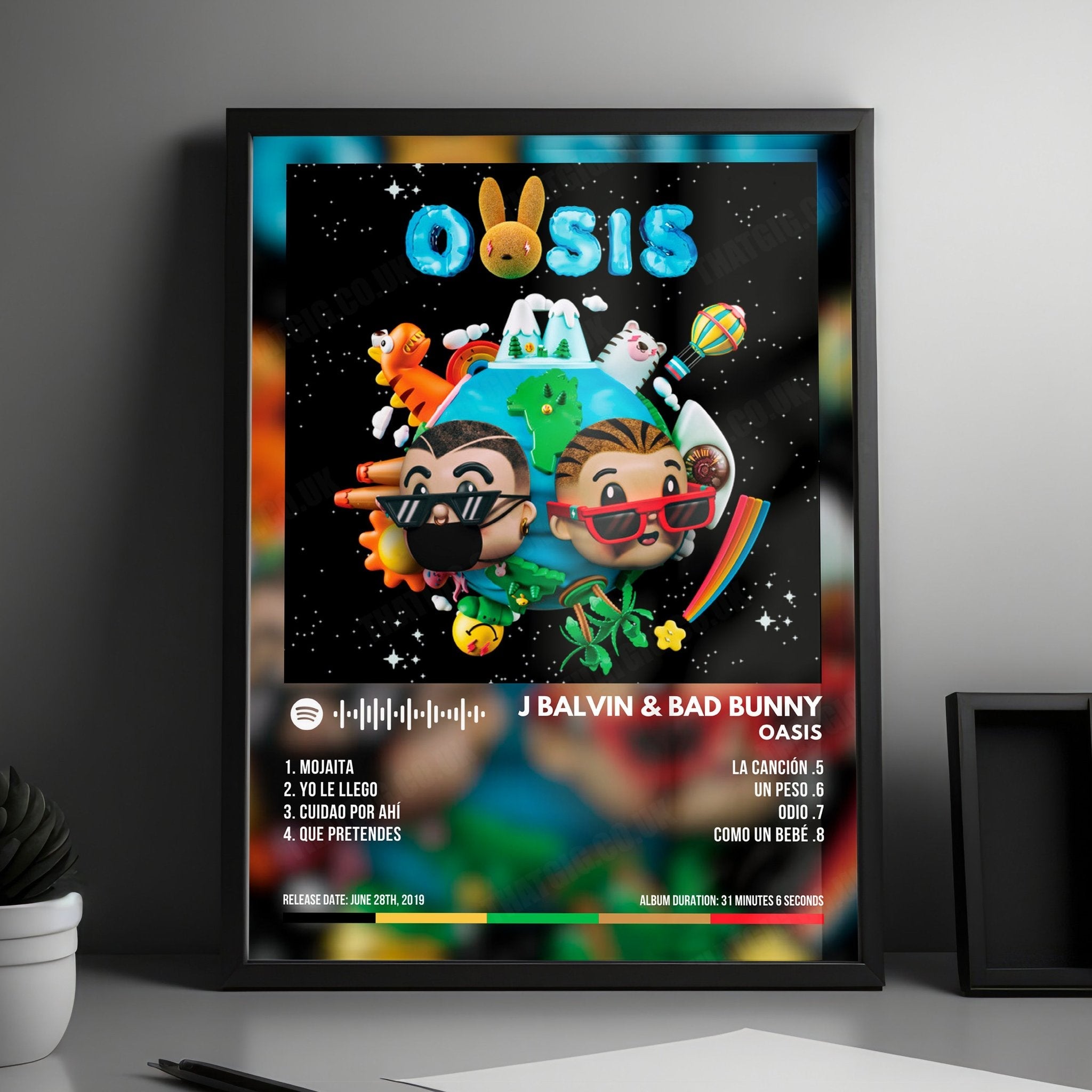 J Balvin & Bad Bunny "Oasis" Album Cover Poster - with Complete Tracklist