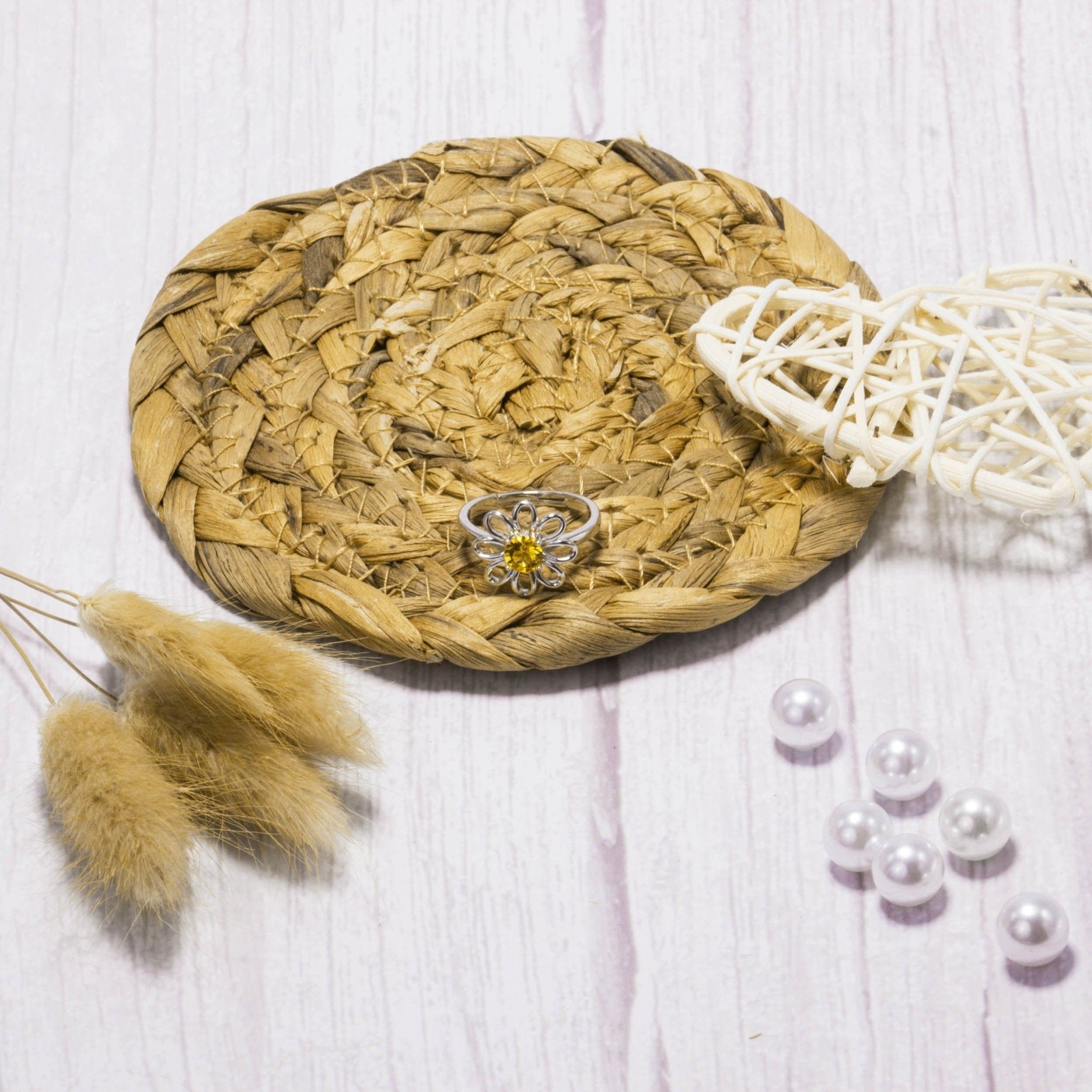 Adjustable Crystal Daisy Ring Created with Zircondia® Crystals