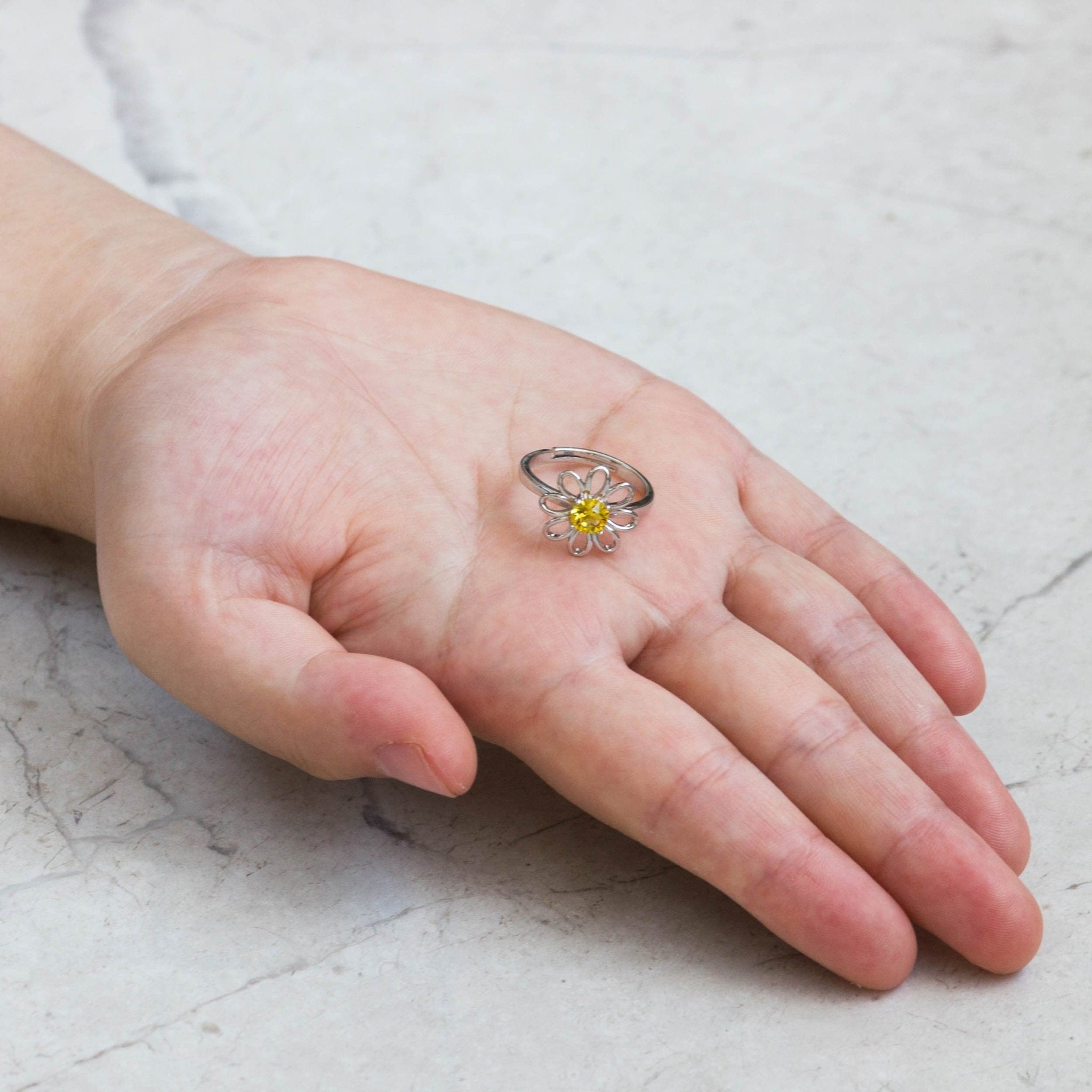 Adjustable Crystal Daisy Ring Created with Zircondia® Crystals