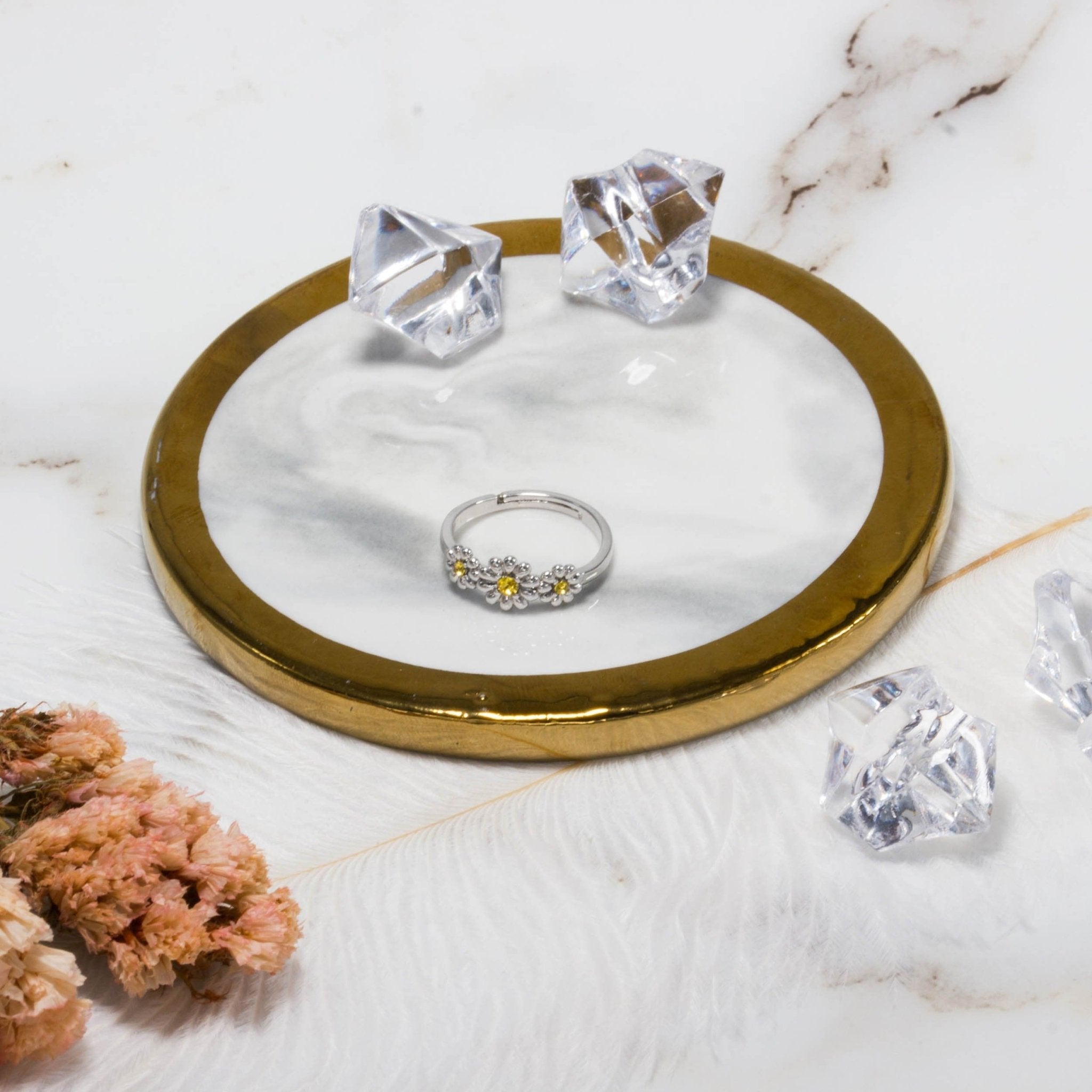 Adjustable Triple Crystal Daisy Ring Created with Zircondia® Crystals