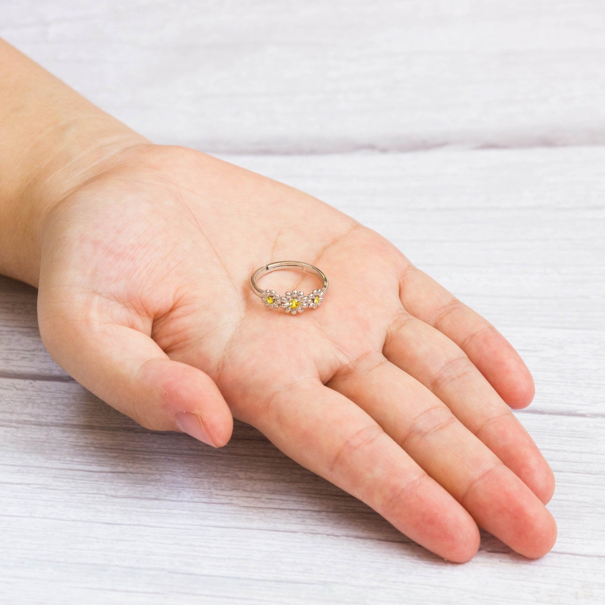 Adjustable Triple Crystal Daisy Ring Created with Zircondia® Crystals