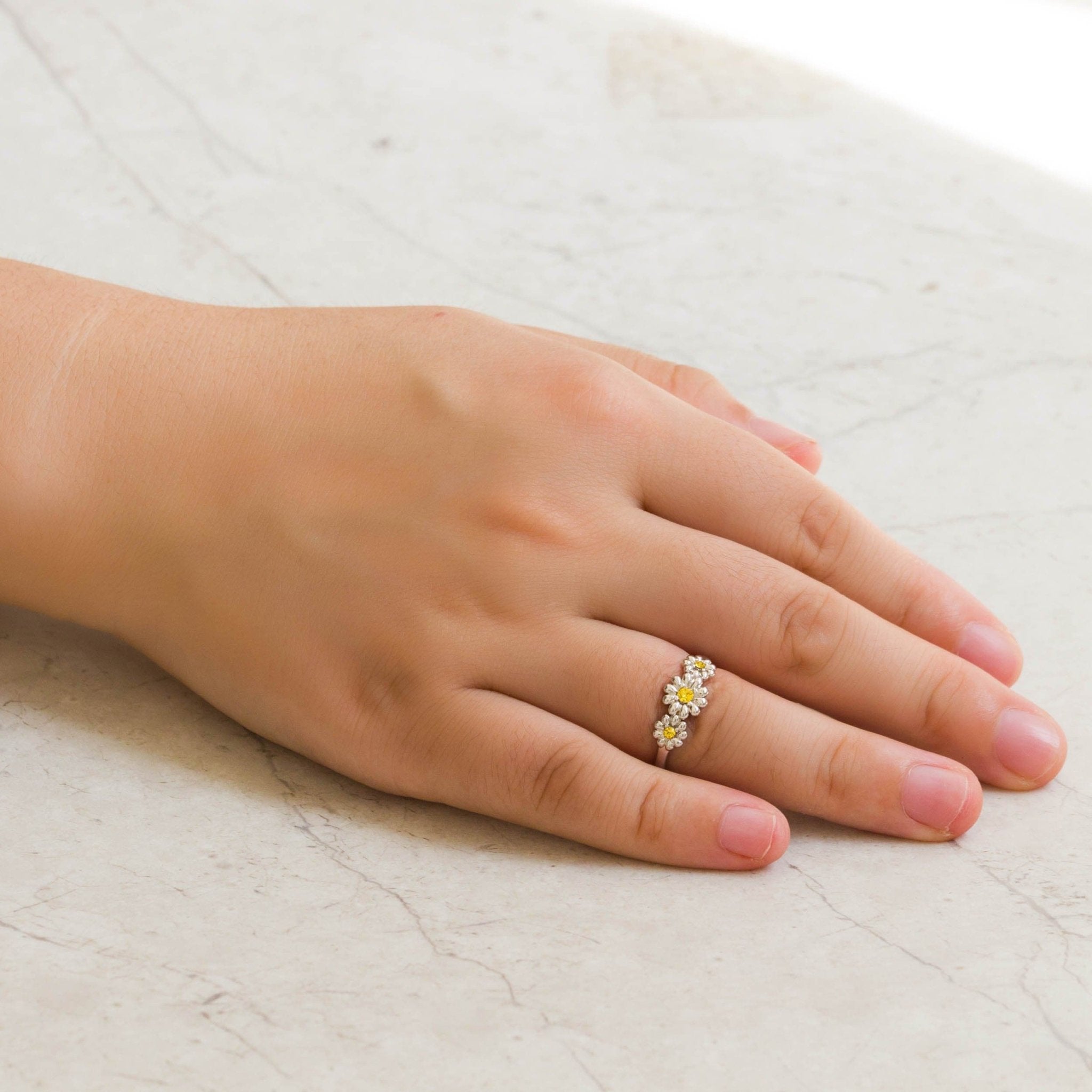 Adjustable Triple Crystal Daisy Ring Created with Zircondia® Crystals