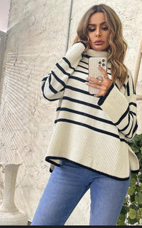 Black Striped Jumer Top In Beige