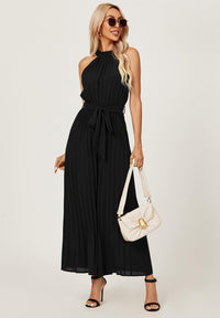 Halter Neck Pleated Jumpsuit In Black