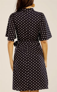 High Neck Mini Dress With Frill Hem And Black & White Polka Dot