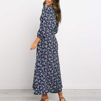 Navy Floral Ditsy Empire Waist Midi Dress