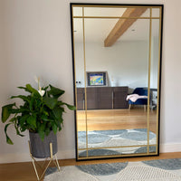 Aimi - Full Length Black & Gold Metal Rectangle Window Mirror - 180cm x 105cm.