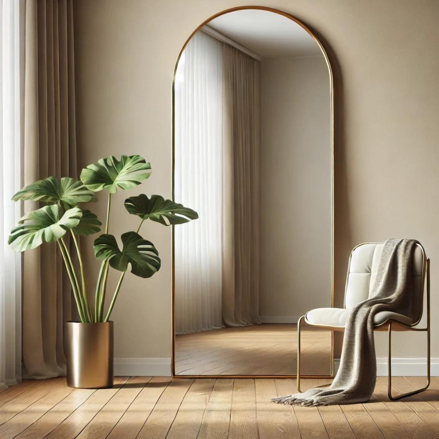 Akiko - Full Length Gold Metal Arched Mirror - 150cm x 60cm