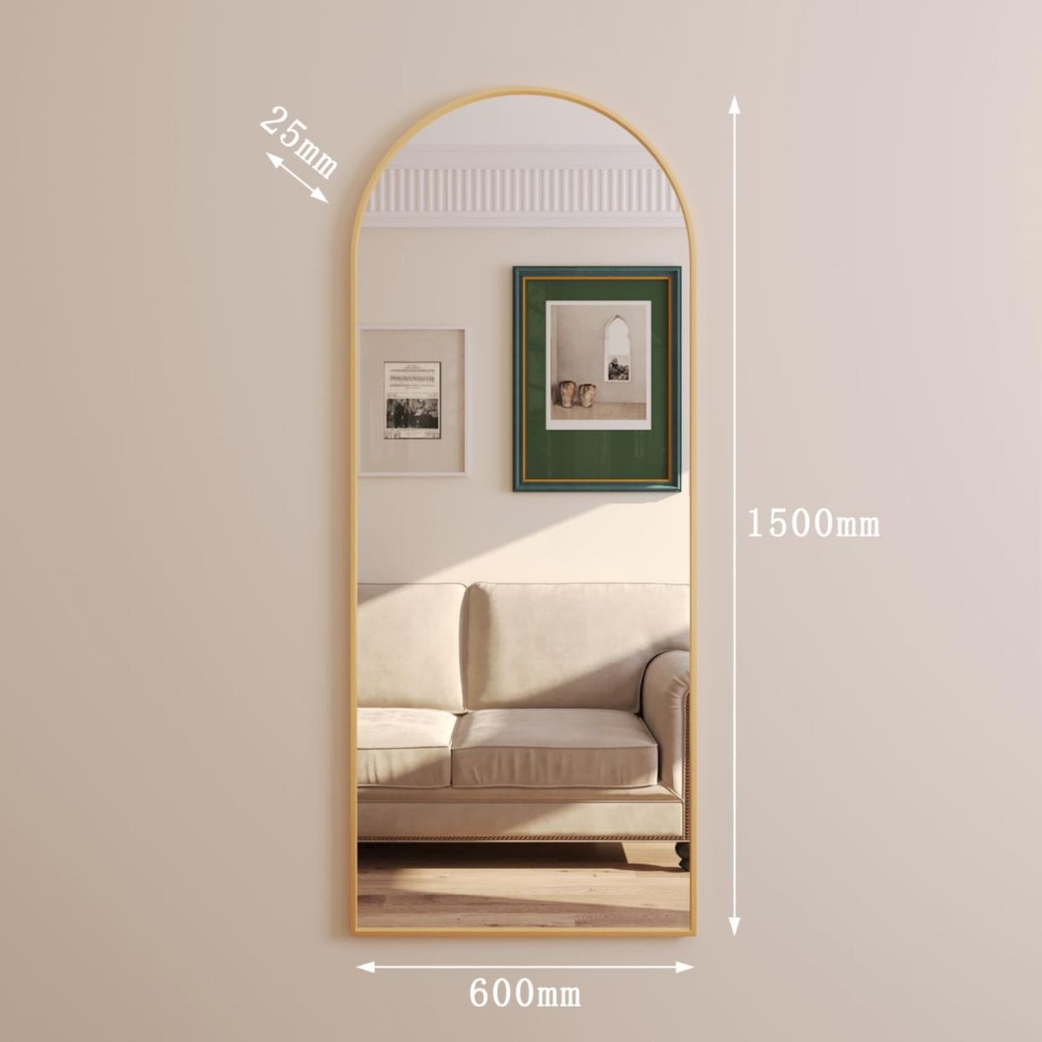Akiko - Full Length Gold Metal Arched Mirror - 150cm x 60cm