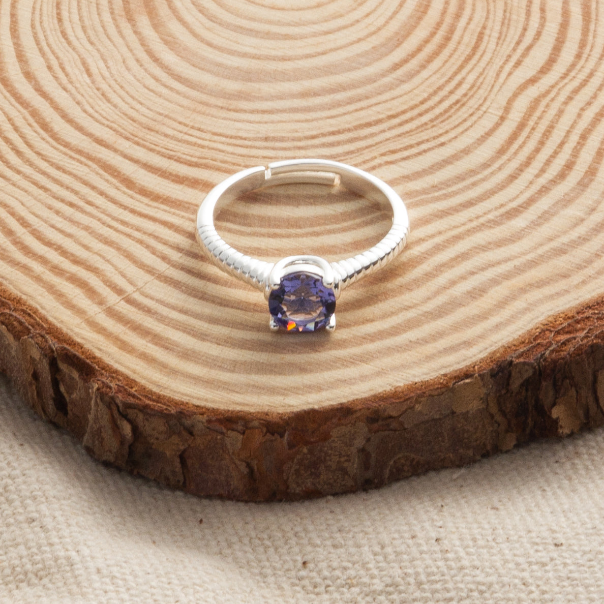 February (Amethyst) Adjustable Birthstone Ring Created with Zircondia® Crystals