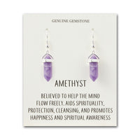 Amethyst Gemstone Drop Earrings with Quote Card