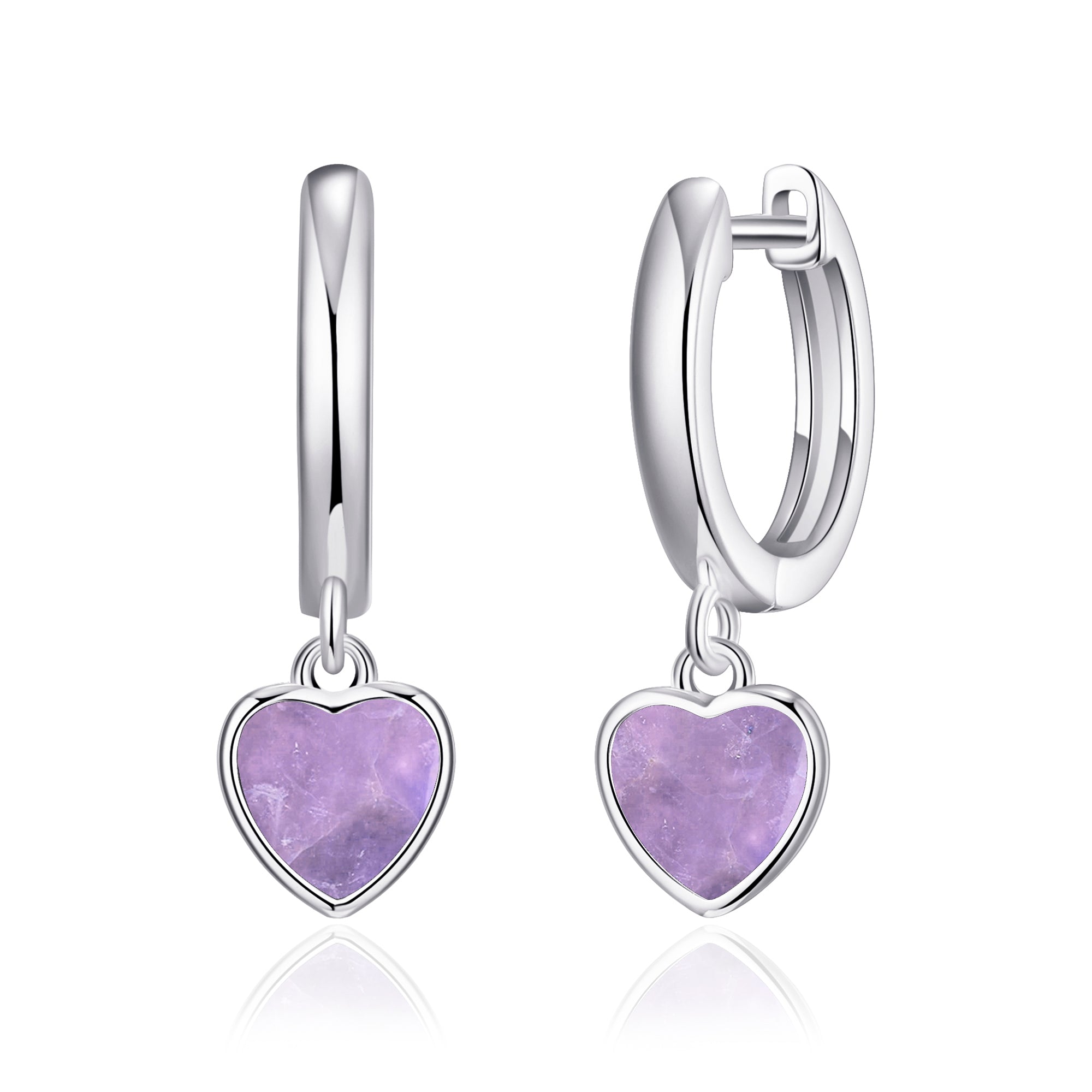 Amethyst Gemstone Heart Charm Hoop Earrings
