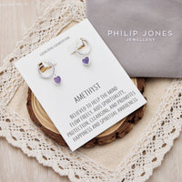 Amethyst Gemstone Heart Charm Hoop Earrings with Quote Card