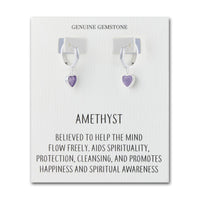 Amethyst Gemstone Heart Charm Hoop Earrings with Quote Card