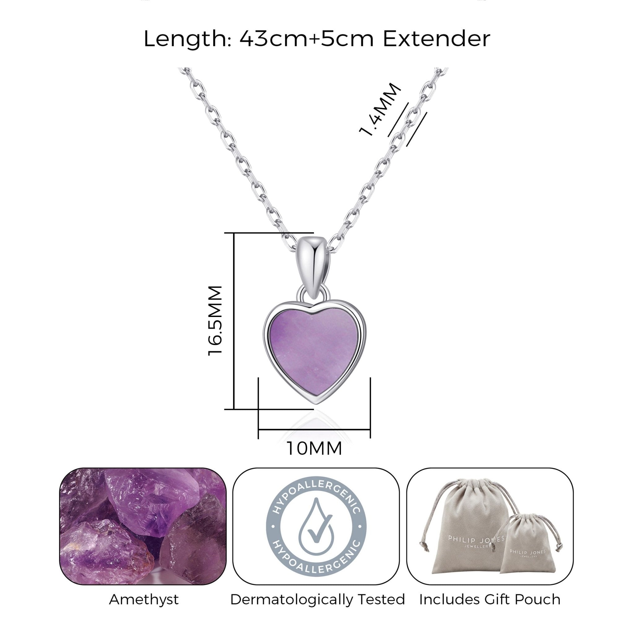 Amethyst Gemstone Heart Necklace