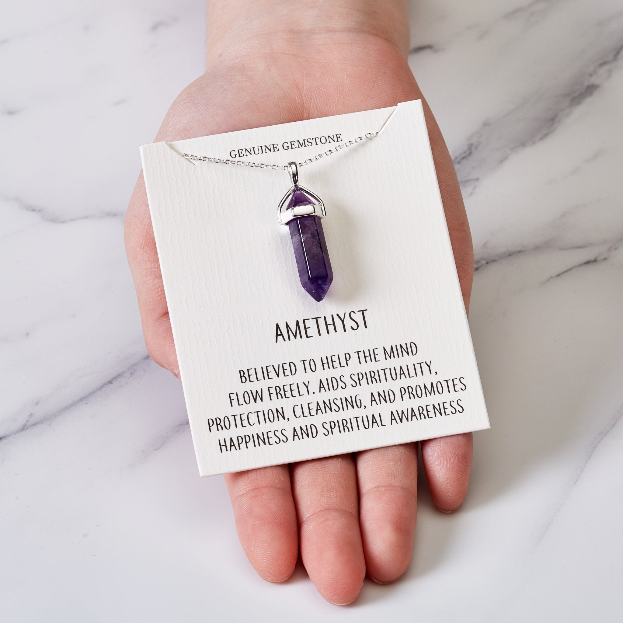 Amethyst Gemstone Necklace with Quote Card