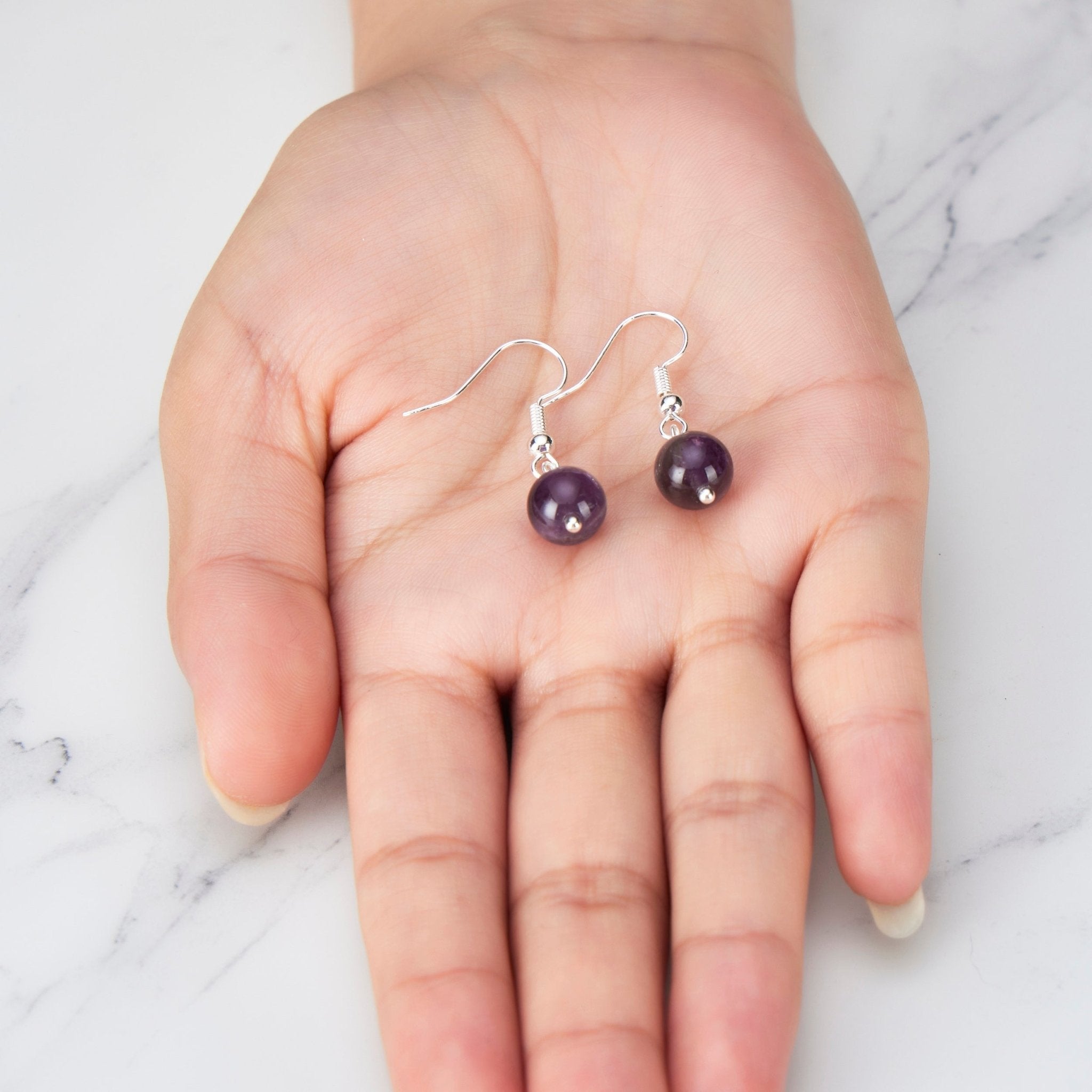 Amethyst Gemstone Round Drop Earrings with Quote Card