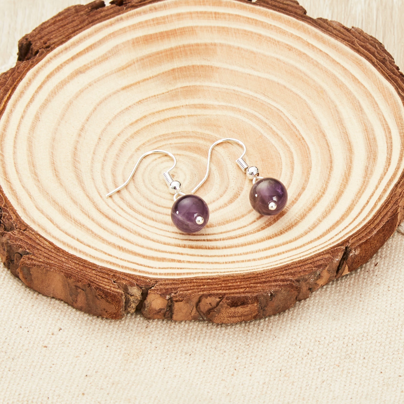Amethyst Gemstone Round Drop Earrings with Quote Card
