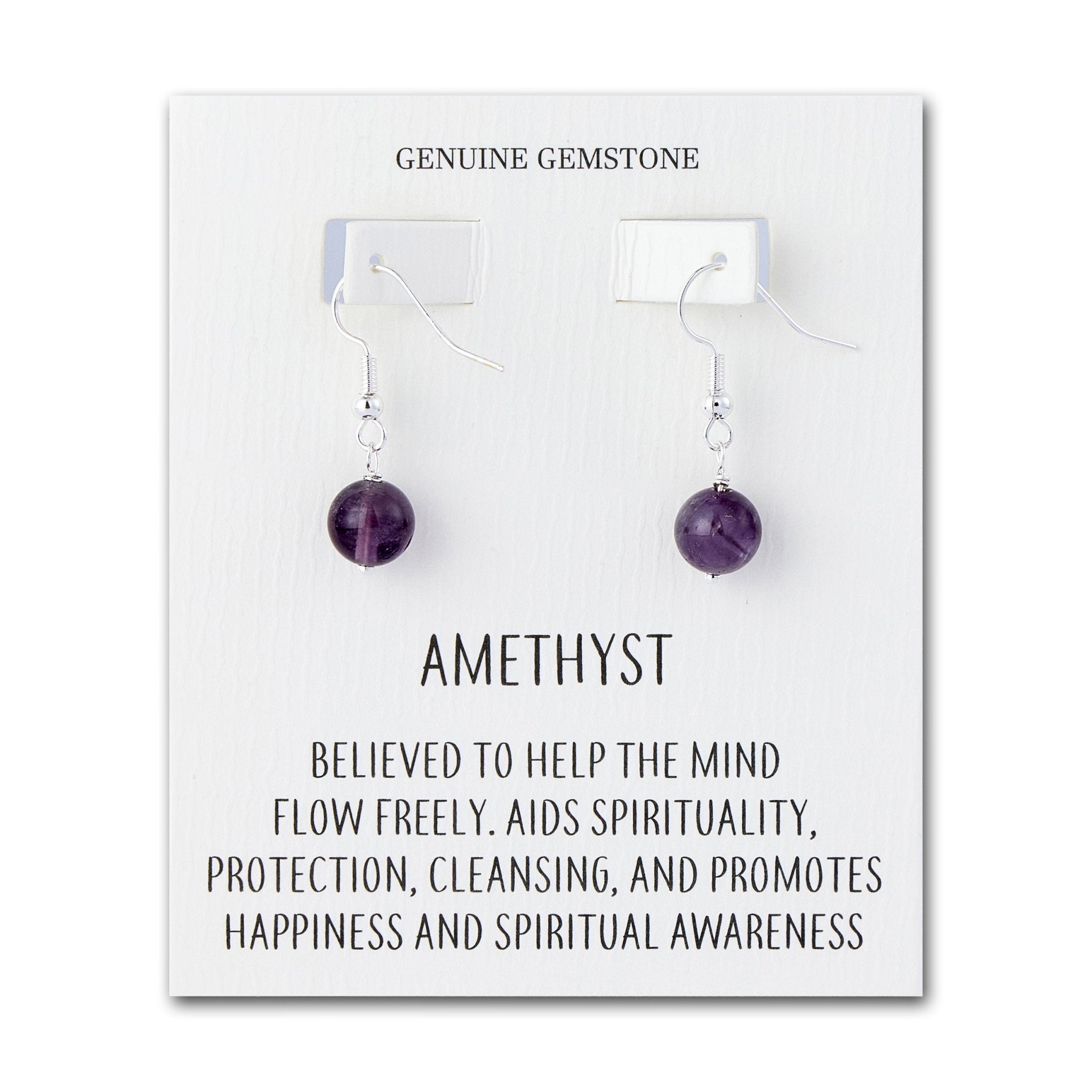 Amethyst Gemstone Round Drop Earrings with Quote Card