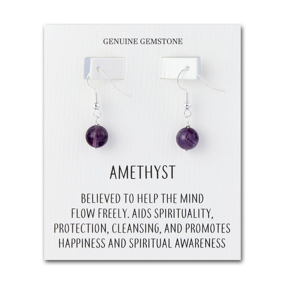 Amethyst Gemstone Round Drop Earrings with Quote Card