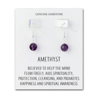 Amethyst Gemstone Round Drop Earrings with Quote Card