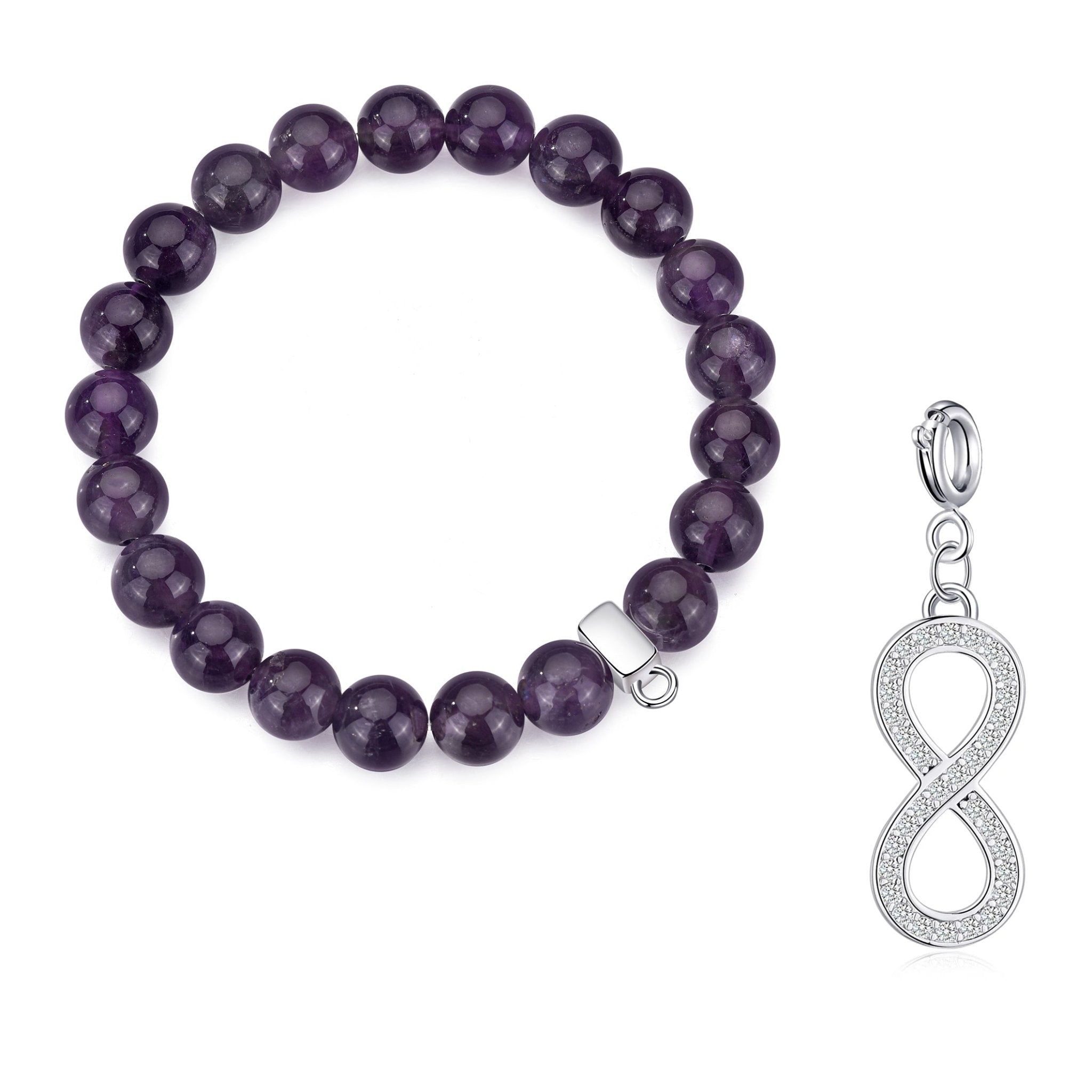 Amethyst Gemstone Stretch Bracelet with Charm Created with Zircondia® Crystals