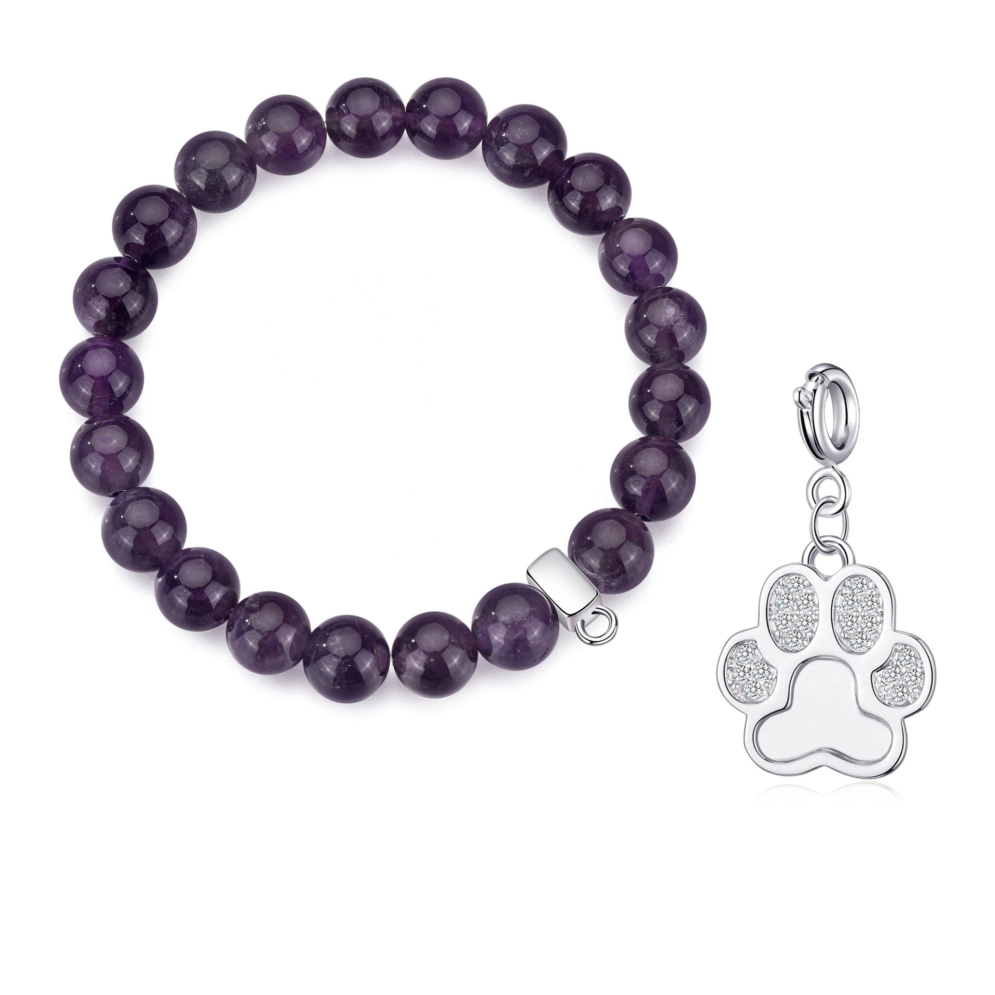Amethyst Gemstone Stretch Bracelet with Charm Created with Zircondia® Crystals
