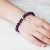 Amethyst Gemstone Stretch Bracelet with Charm Created with Zircondia® Crystals
