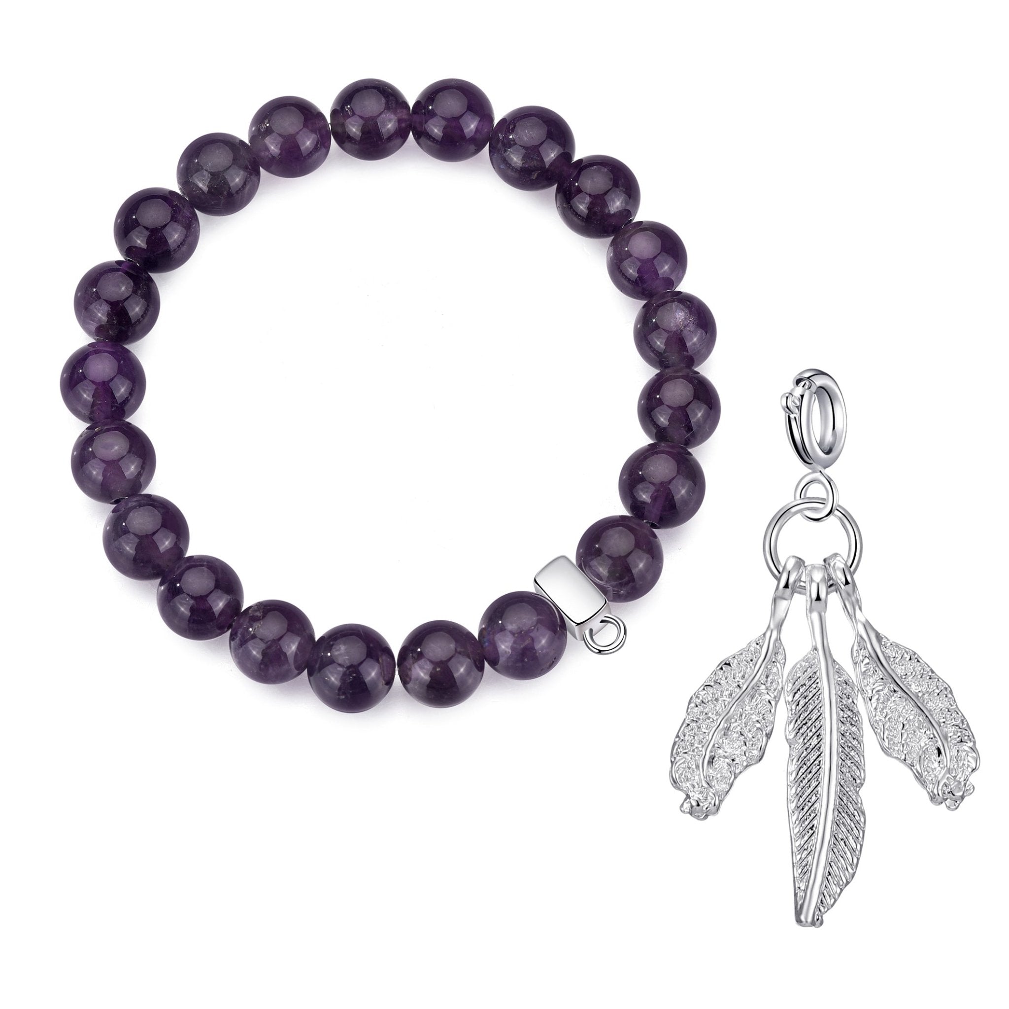 Amethyst Gemstone Stretch Bracelet with Charm Created with Zircondia® Crystals