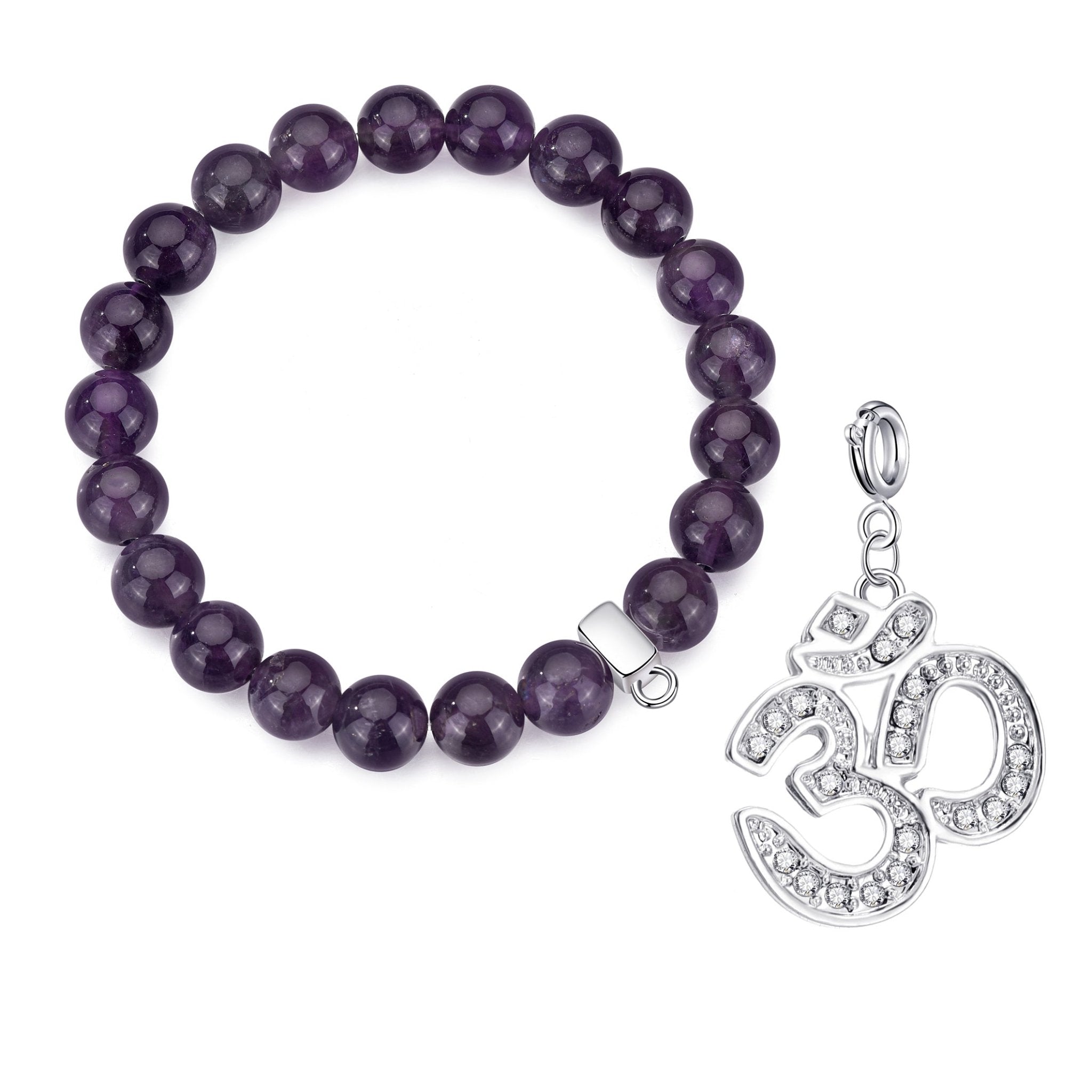 Amethyst Gemstone Stretch Bracelet with Charm Created with Zircondia® Crystals