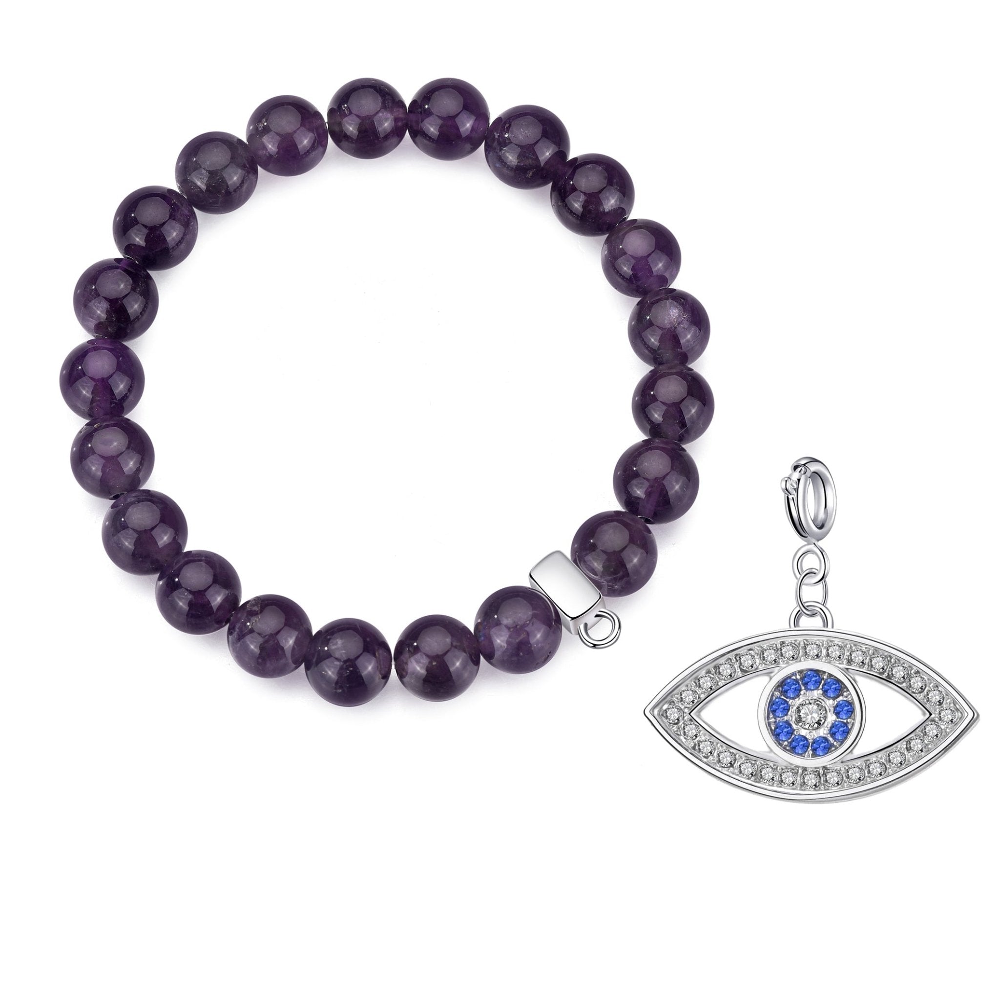 Amethyst Gemstone Stretch Bracelet with Charm Created with Zircondia® Crystals