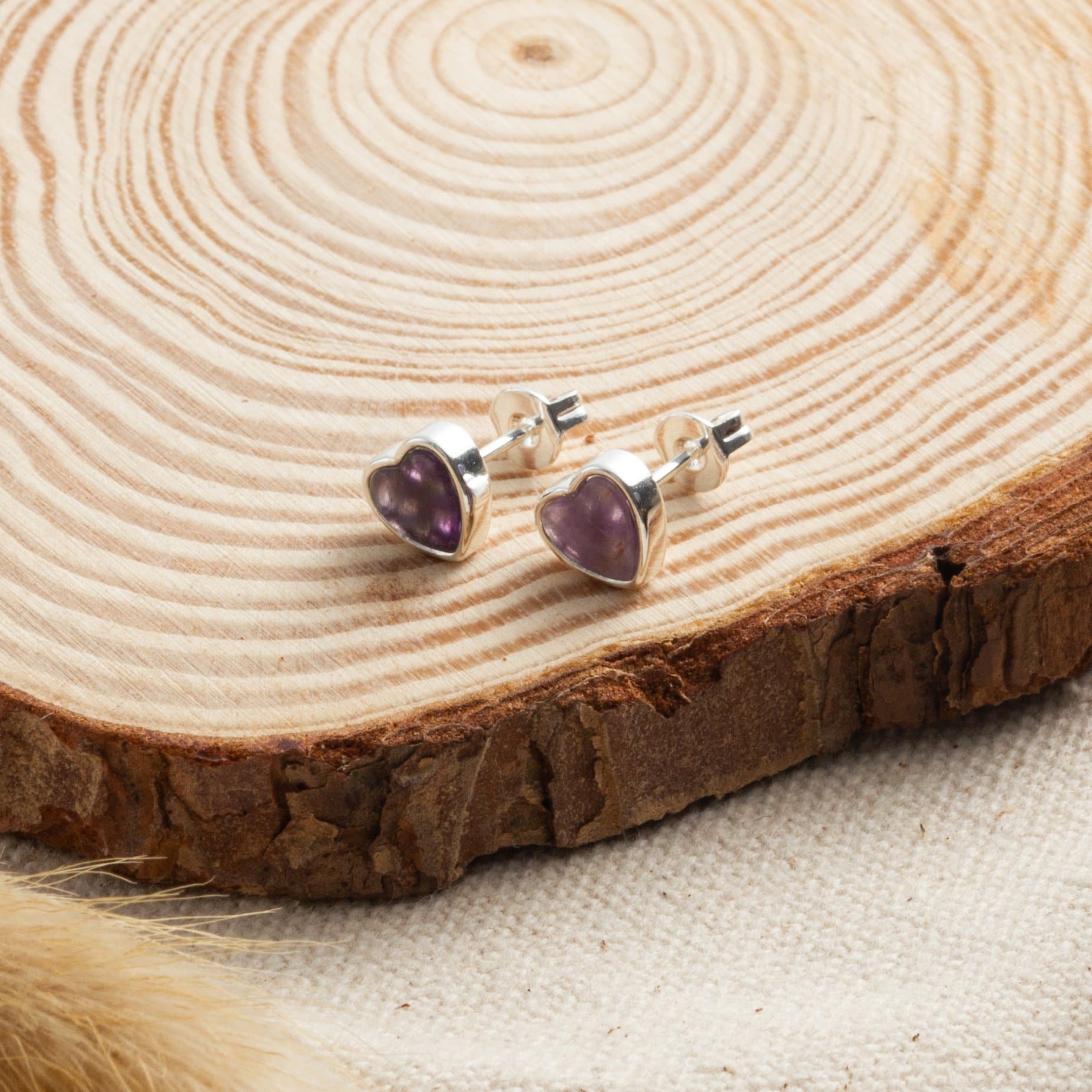 Amethyst Heart Stud Earrings with Quote Card