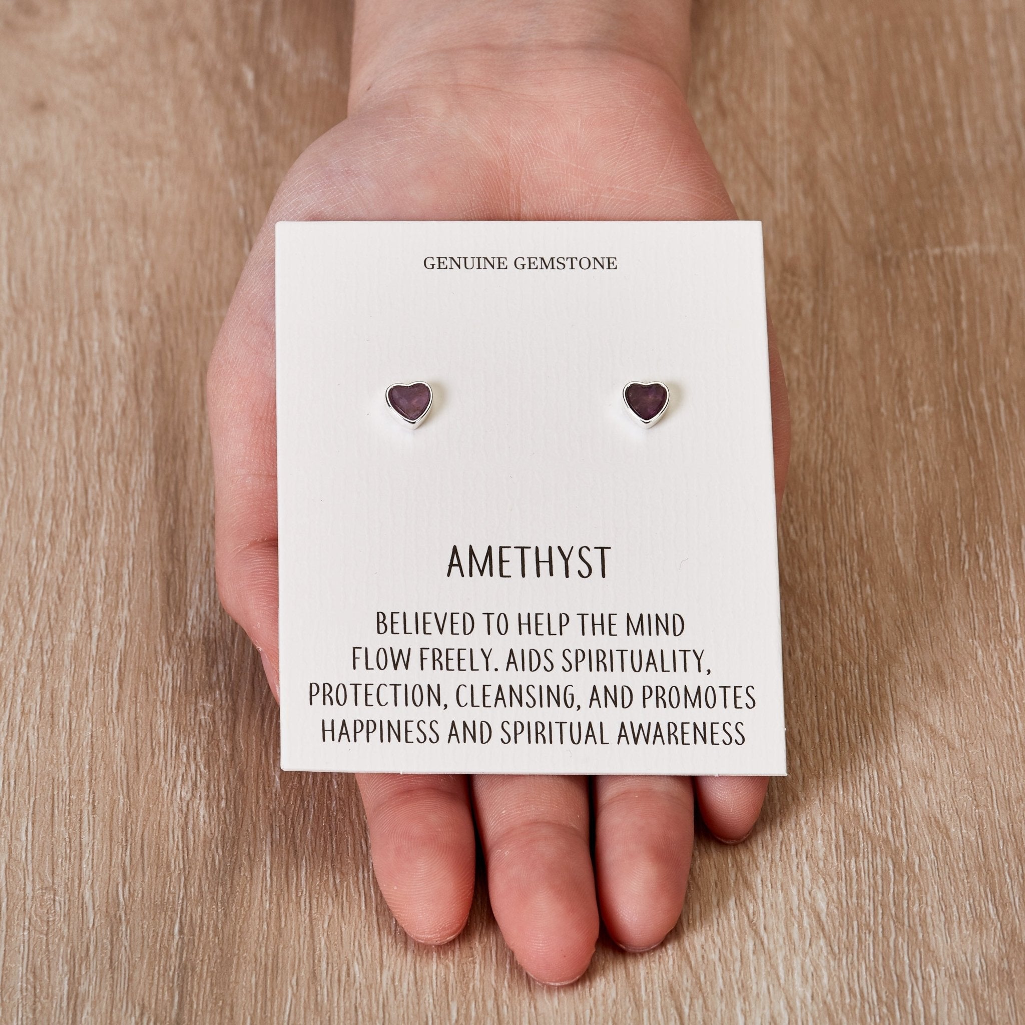 Amethyst Heart Stud Earrings with Quote Card