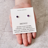 Amethyst Stud Earrings with Quote Card