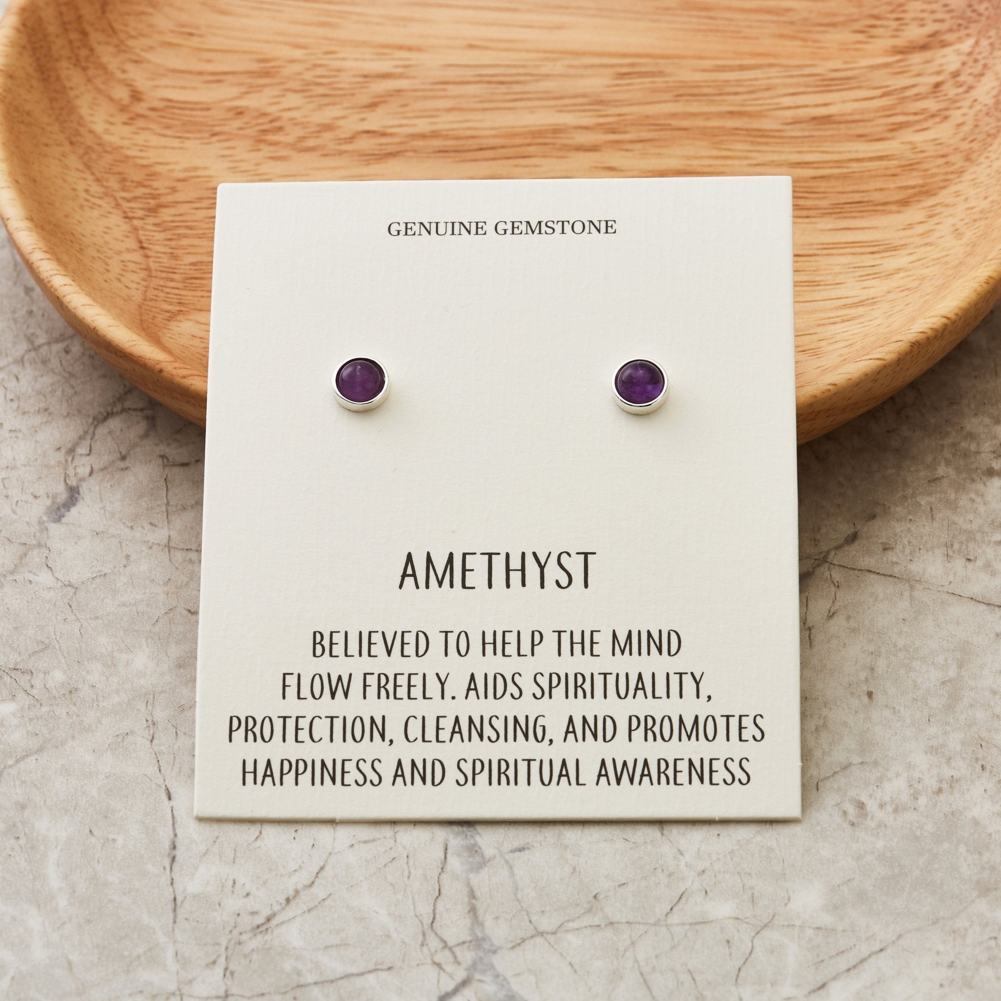 Amethyst Stud Earrings with Quote Card
