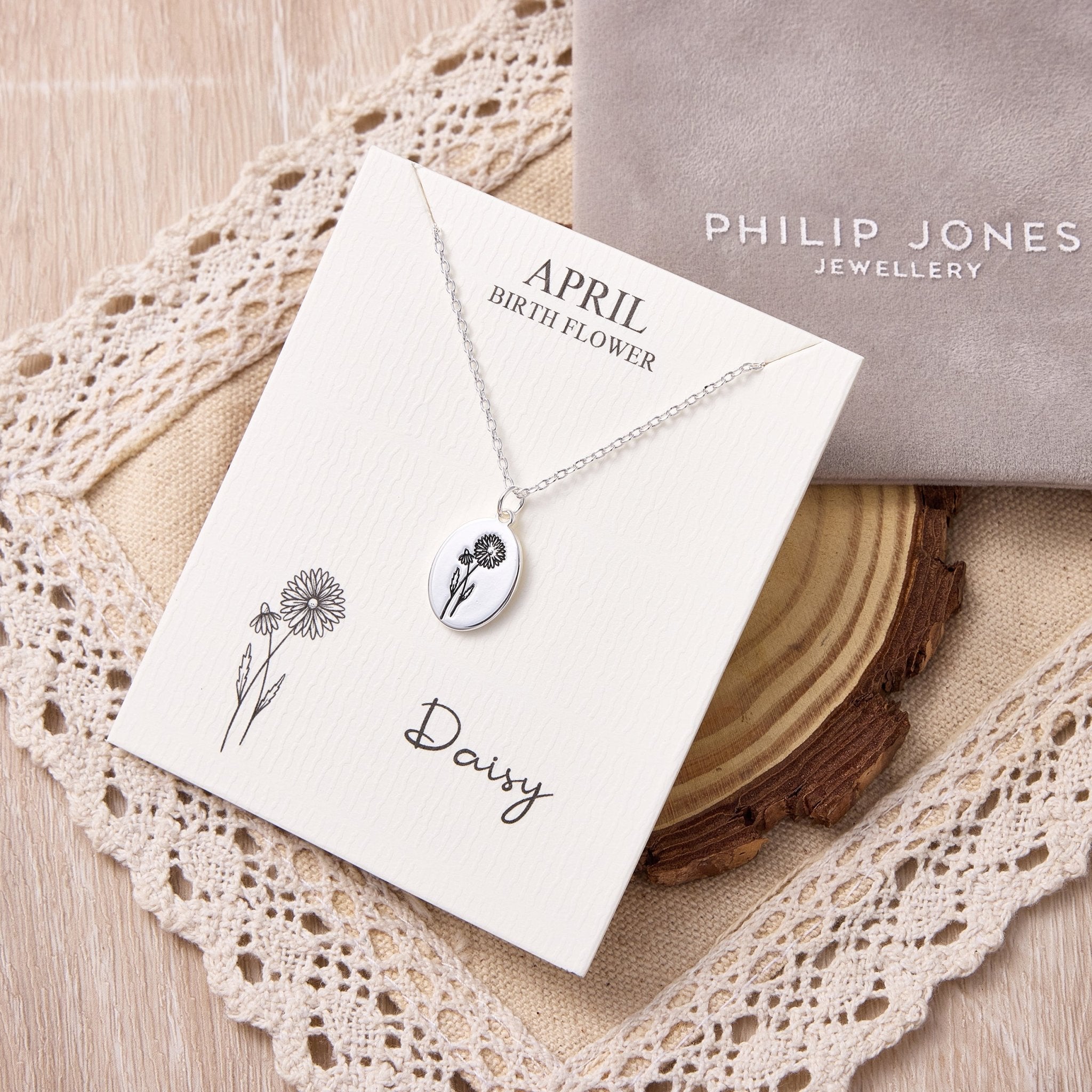 April Birth Flower Daisy Necklace with Card