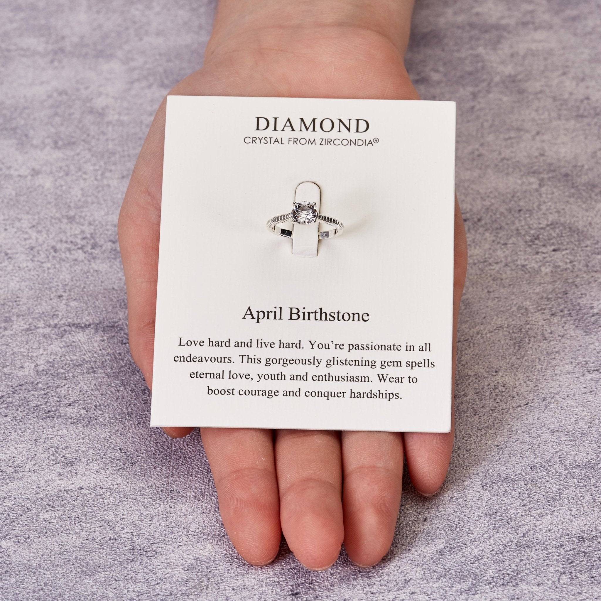 April (Diamond) Adjustable Birthstone Ring Created with Zircondia® Crystals