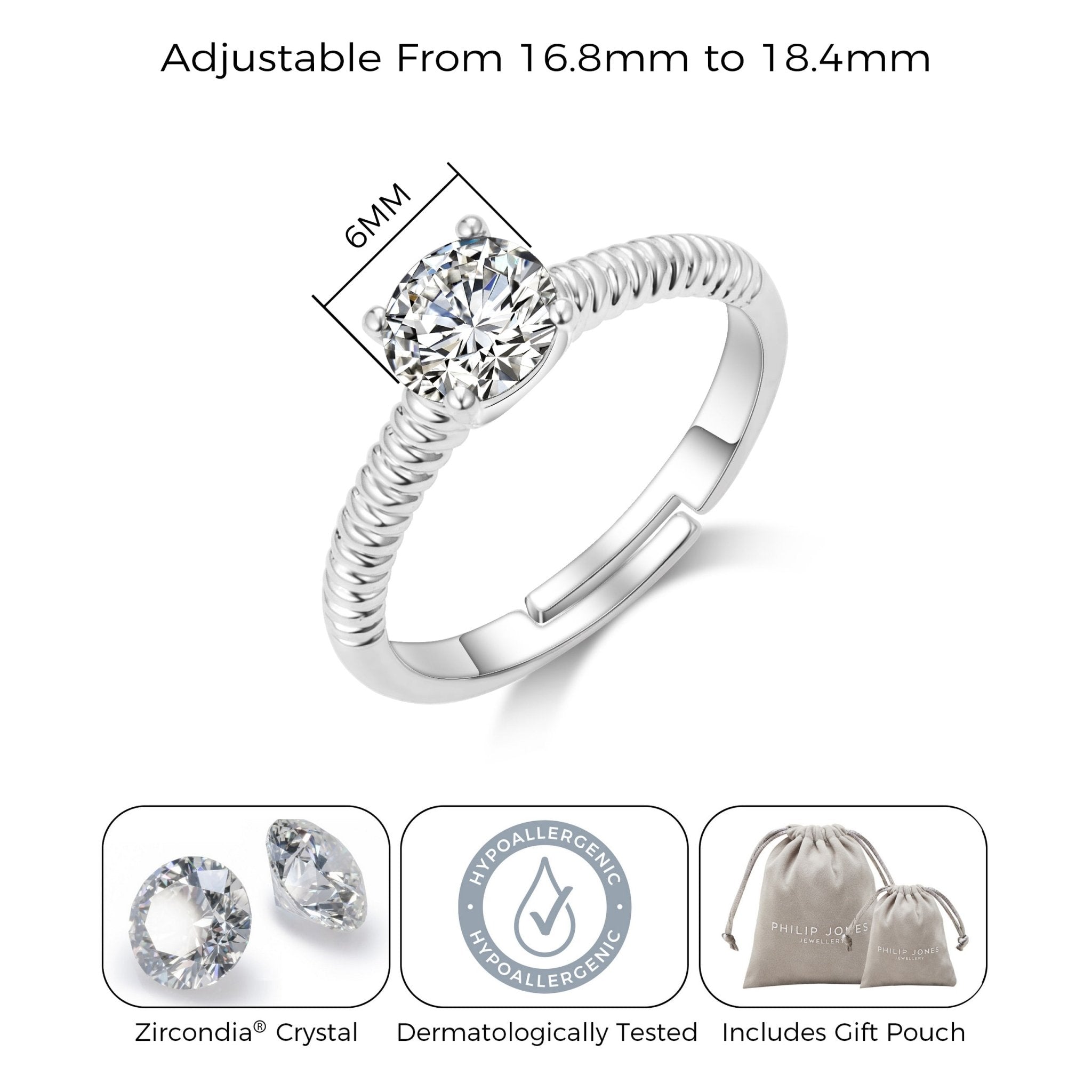 April (Diamond) Adjustable Birthstone Ring Created with Zircondia® Crystals
