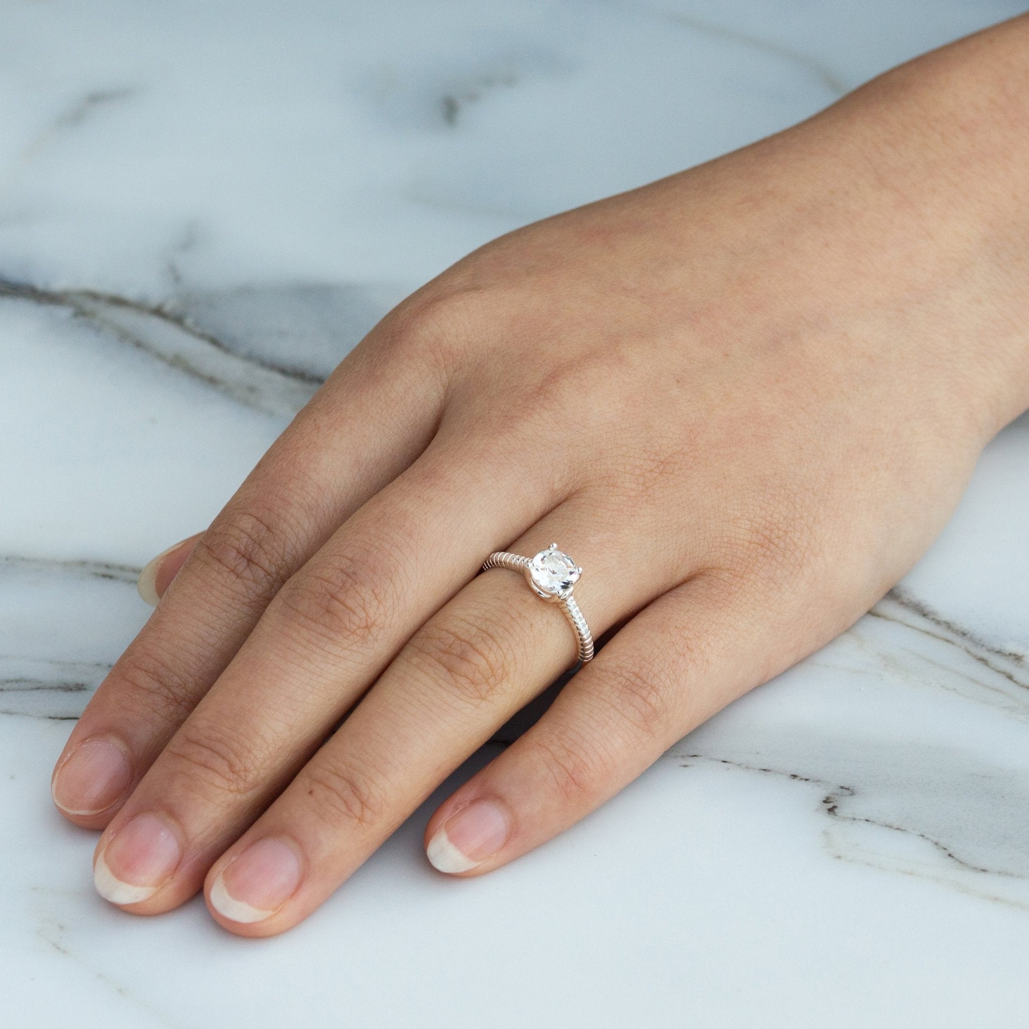 April (Diamond) Adjustable Birthstone Ring Created with Zircondia® Crystals