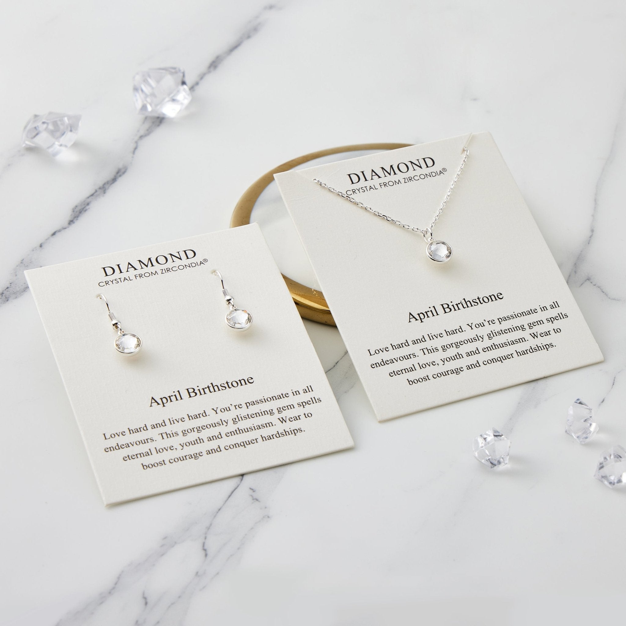 April (Diamond) Birthstone Necklace & Drop Earrings Set Created with Zircondia® Crystals