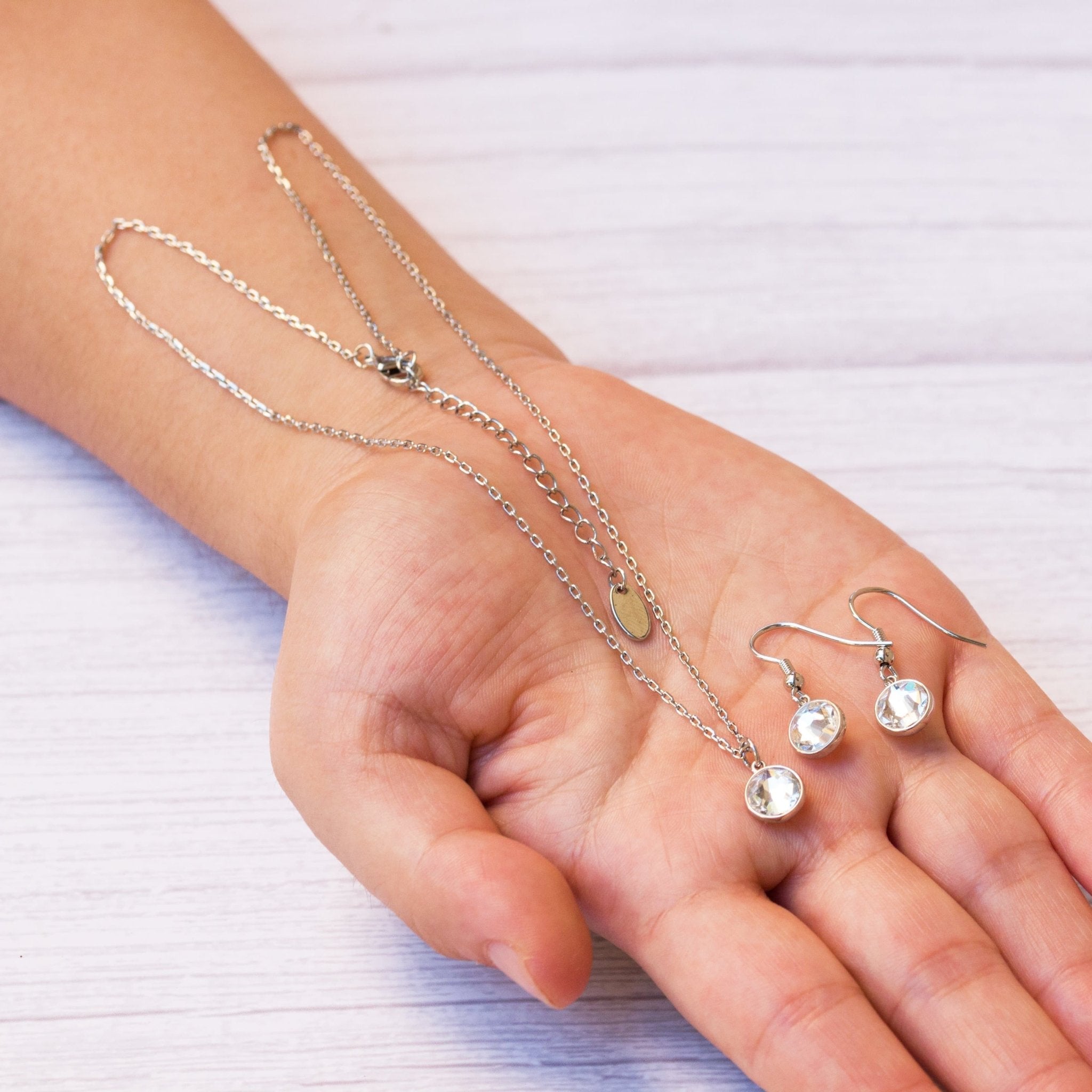 April (Diamond) Birthstone Necklace & Drop Earrings Set Created with Zircondia® Crystals