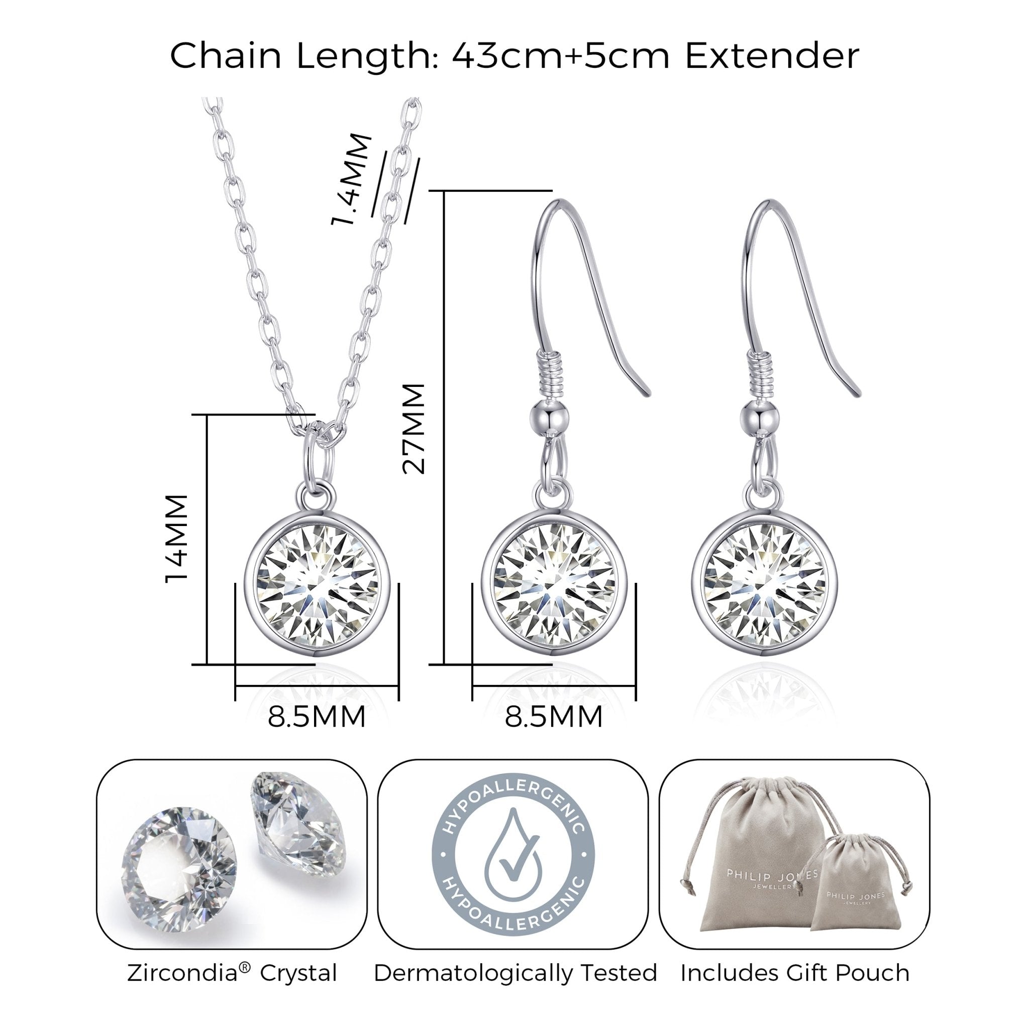 April (Diamond) Birthstone Necklace & Drop Earrings Set Created with Zircondia® Crystals