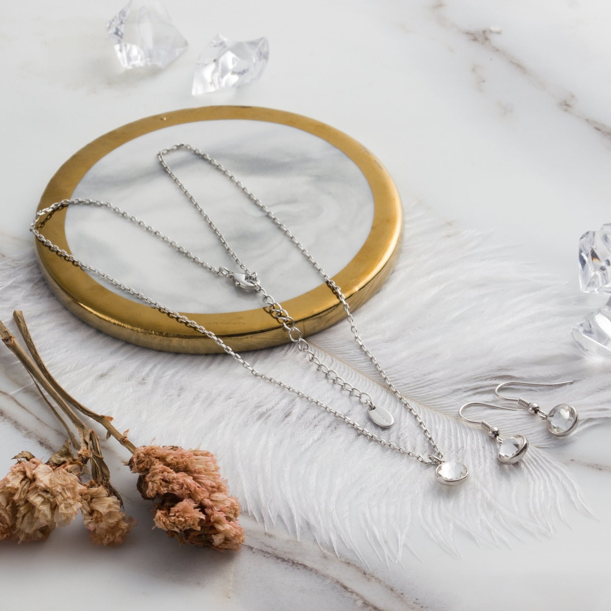 April (Diamond) Birthstone Necklace & Drop Earrings Set Created with Zircondia® Crystals