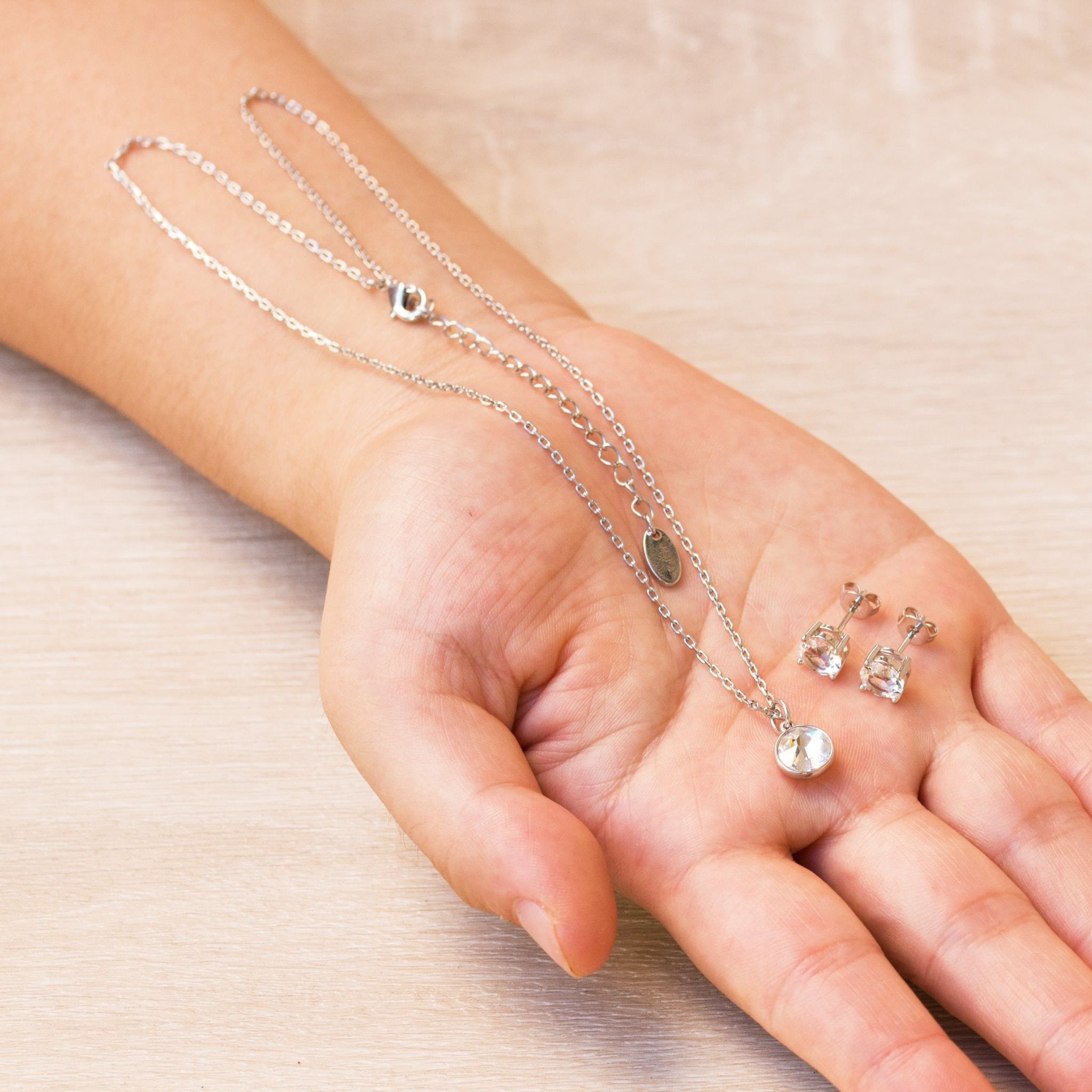 April (Diamond) Birthstone Necklace & Earrings Set Created with Zircondia® Crystals