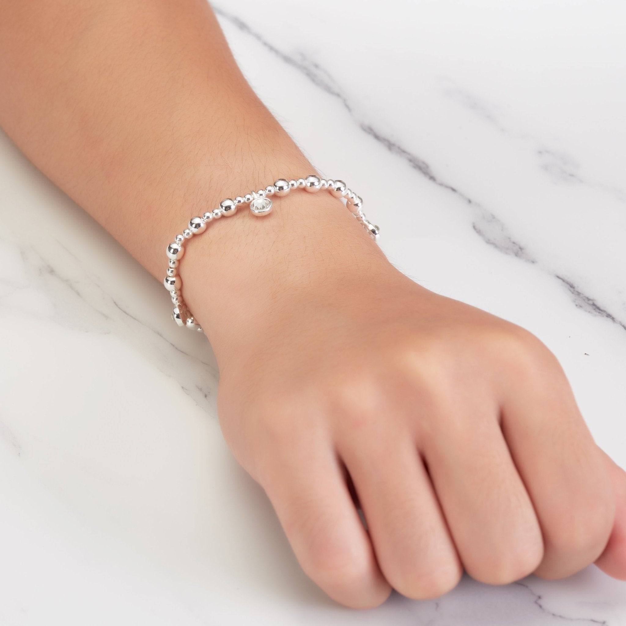 April (Diamond) Birthstone Stretch Charm Bracelet with Quote Gift Box