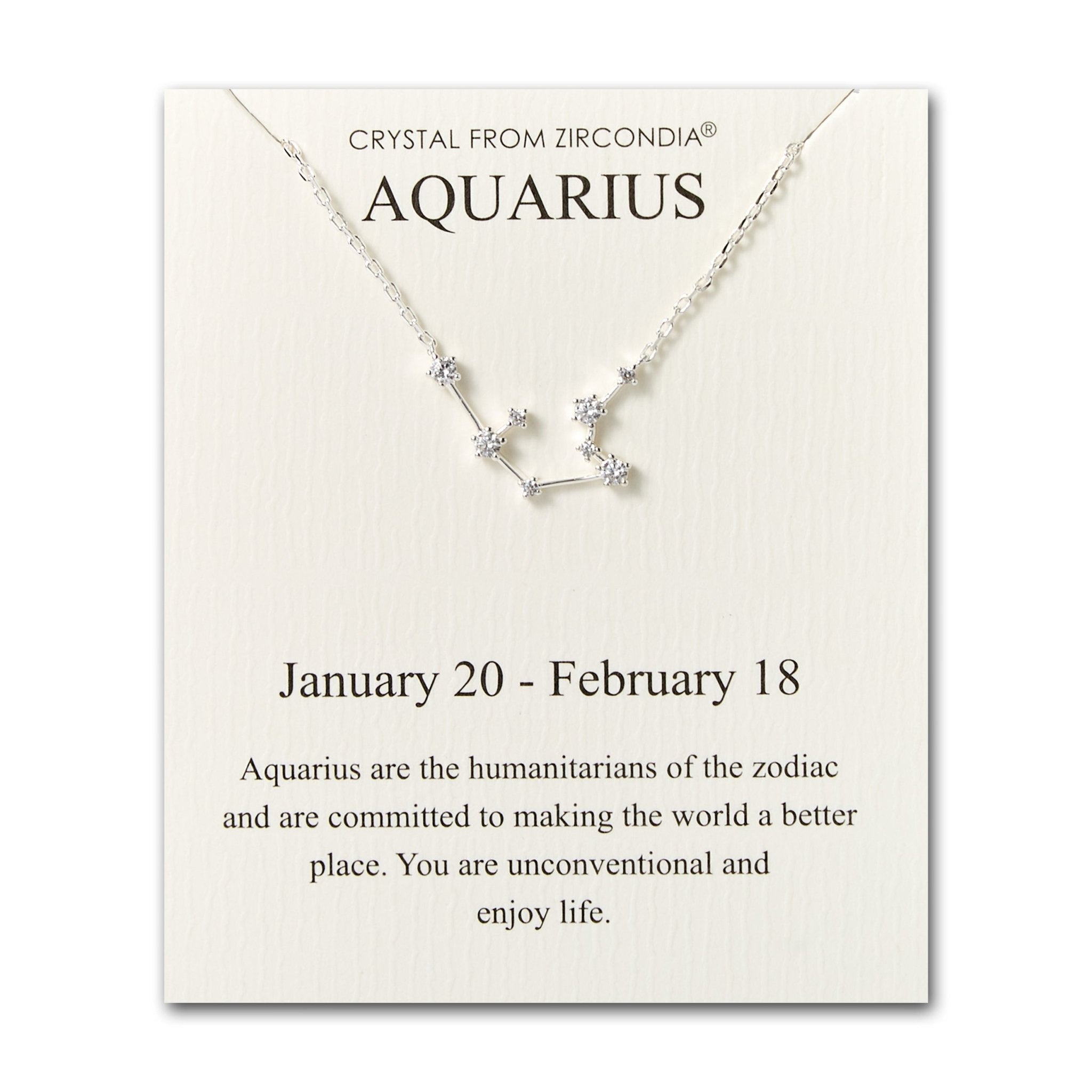 Aquarius Star Sign Zodiac Constellation Necklace and Quote Card with Zircondia® Crystals