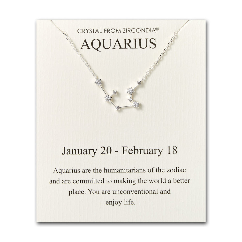 Aquarius Star Sign Zodiac Constellation Necklace and Quote Card with Zircondia® Crystals