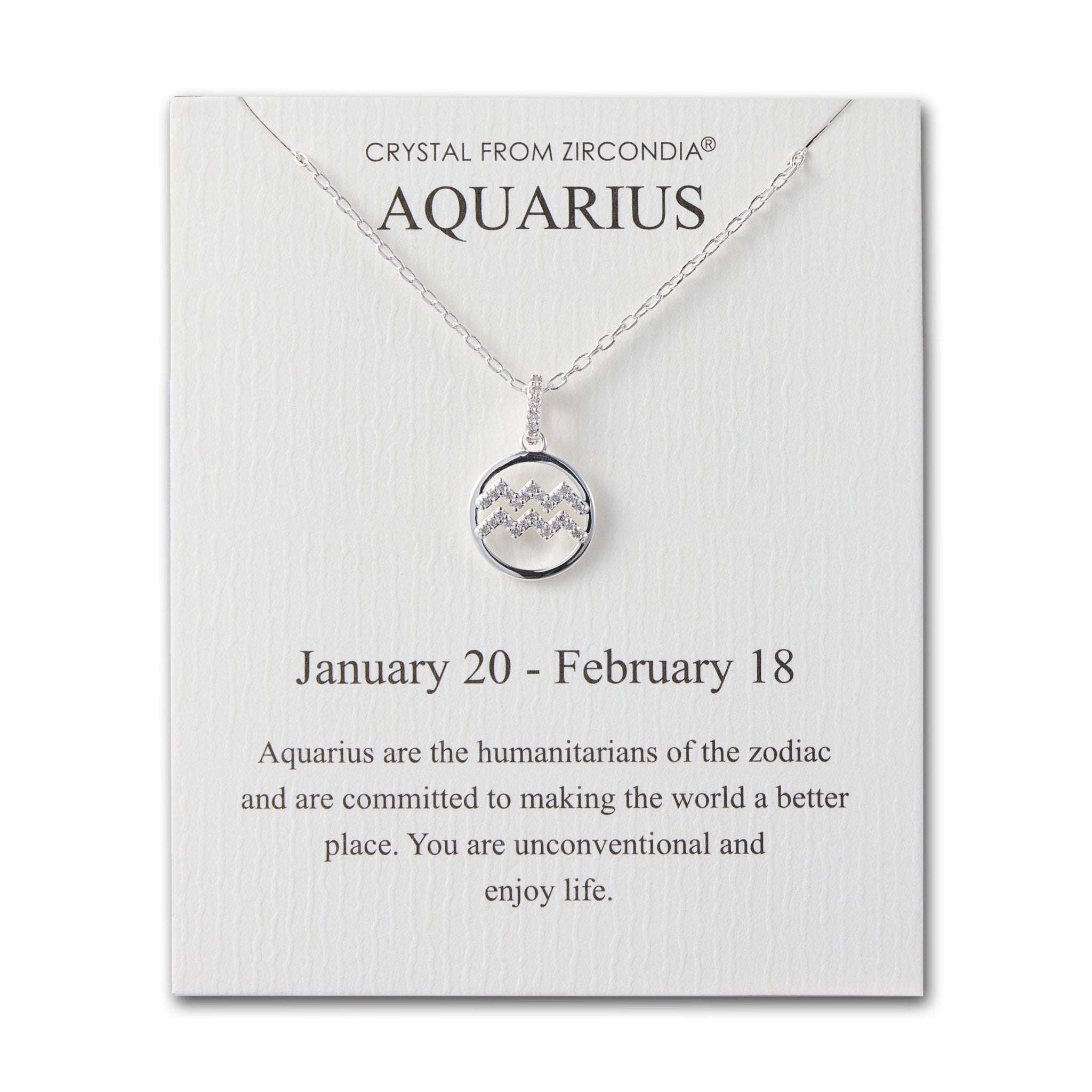 Aquarius Star Sign Zodiac Necklace and Quote Card with Zircondia® Crystals
