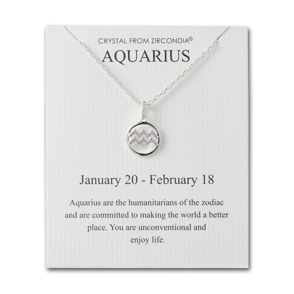 Aquarius Star Sign Zodiac Necklace and Quote Card with Zircondia® Crystals